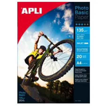 [135g/m²] Papier photo Super brillant APLI Jet d'encre A4 135g/m² pochette de 10 Feuilles