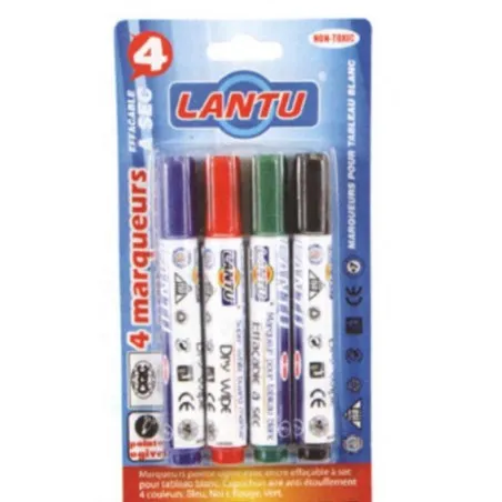 Pochette de 4 marqueurs pour tableaux LANTU pointe ogive Col assorties