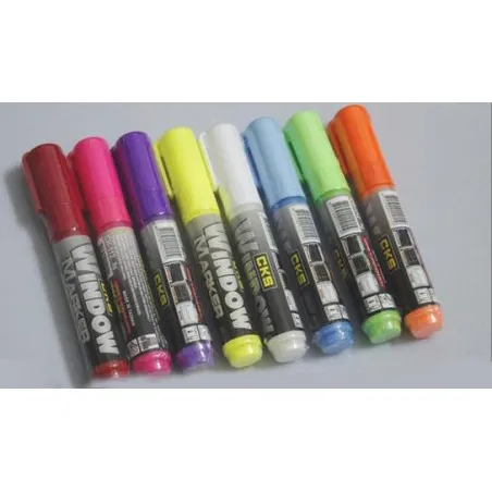 Boite de 6 marqueurs Effaçables fluorescents CKS pour verre