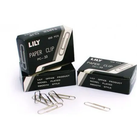 10 Boites de 100 Trombones Lily chromées 33 mm
