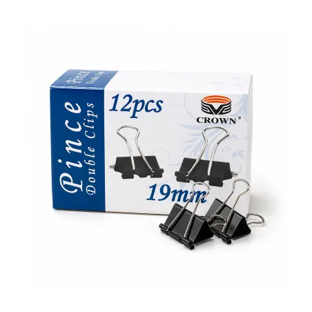 Pince Double Clips CROWN 19 mm – Boîte de 12 Pièces