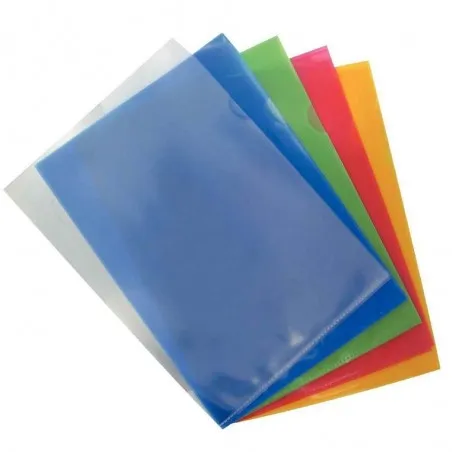 [A4 DELI] Lot de 12 Pochettes coins transparentes A4 DELI en polypro (4 coloris au choix)
