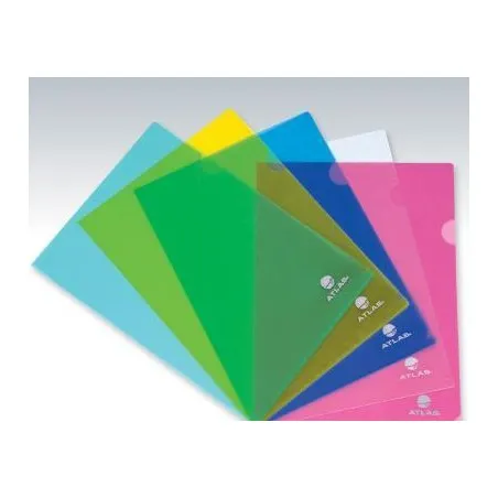 [A4 ATLAS] Lot de 12 Pochettes coins transparentes A4 ATLAS en polypro (5 coloris au choix)