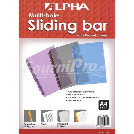 [ALPHA] Pack de 6 Chemises perforées porte document ALPHA avec barre coulissante