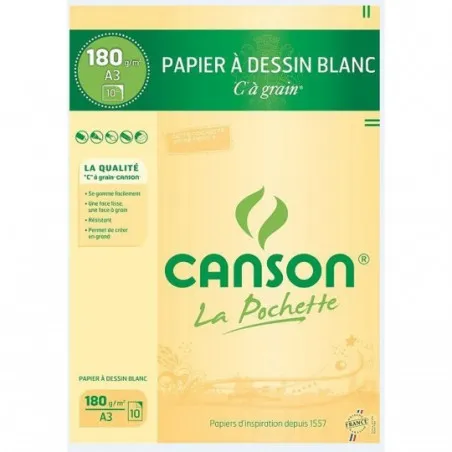 [CANSON] Ramette de 10 Feuilles papier Dessin blanc CANSON 180g 24x32 cm