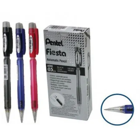 Boite de 12 Porte-mines Fiesta Pentel transparent mine au choix : 0.7-0.5 mm